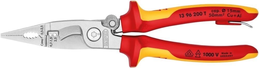 KNIPEX Elektro-Installationszange 200mm VDE verchromt 13 96 200 T