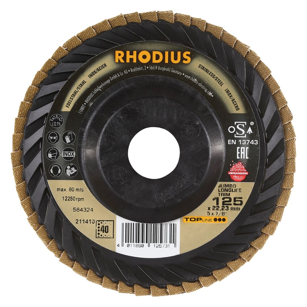 RHODIUS Lamellenschleifscheibe 125mm K40 Jumbo Longlife Trim