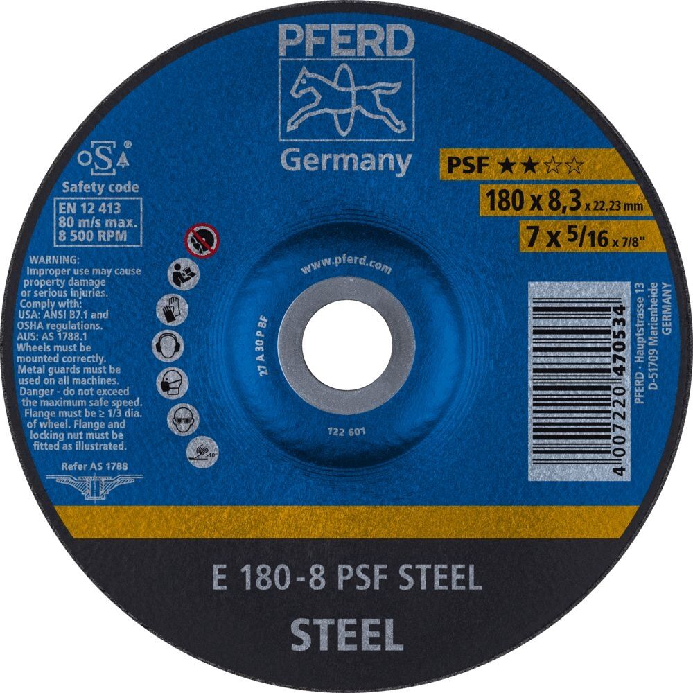 PFERD Schruppscheibe Stahl 178x8,3mm gekröpft