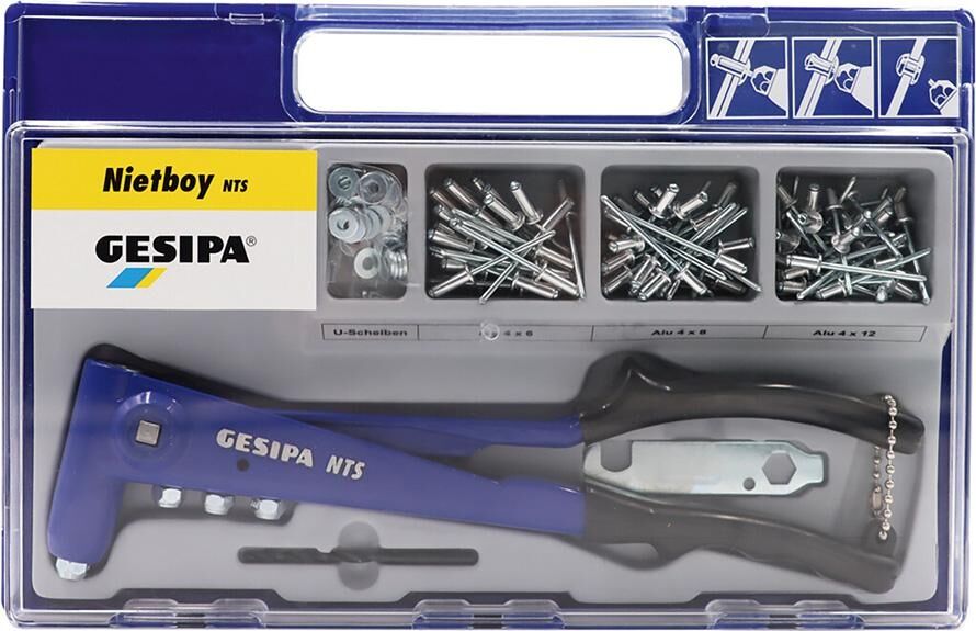 GESIPA Handnietzange Nietboy NTS in Box Alu bis 5mm Stahl bis 4mm 136-teilig