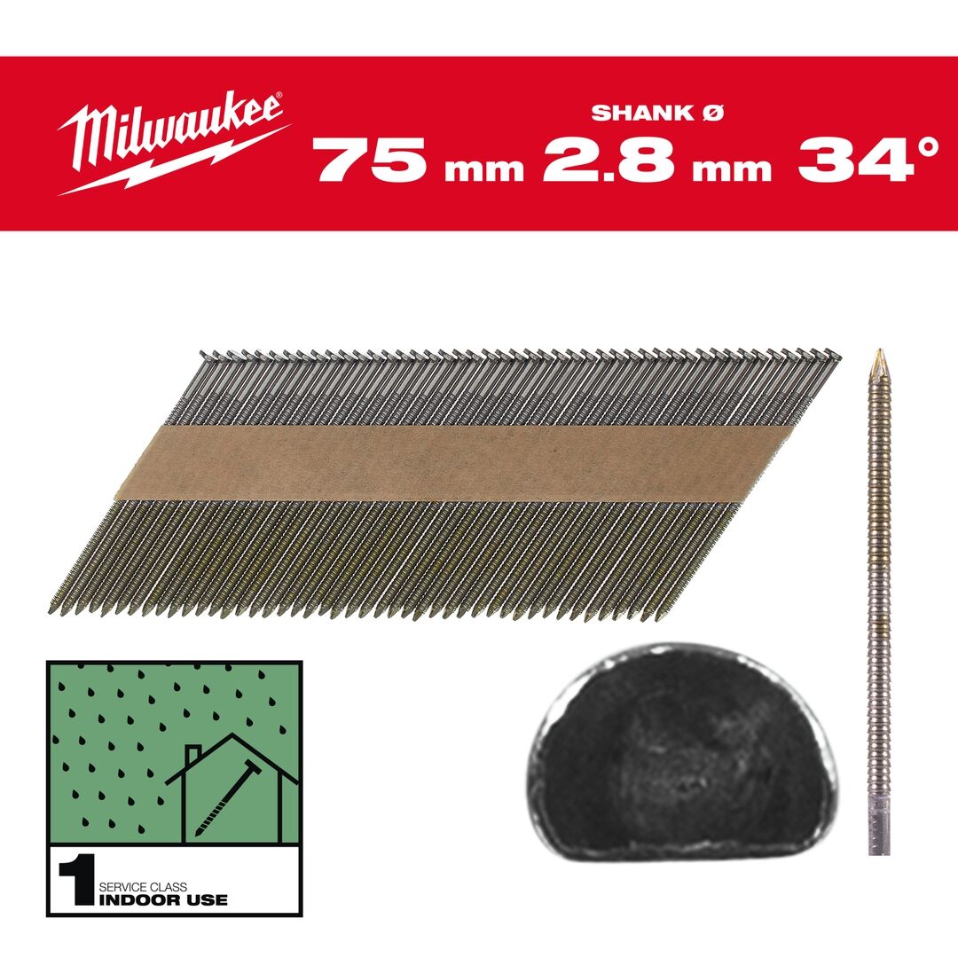 MILWAUKEE D-Kopf-Nägel 34° 7,4x2,8x75mm Ringsch bl