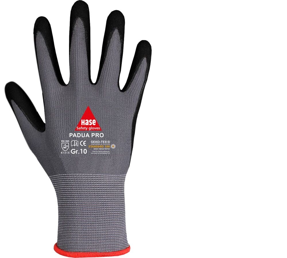 HASE Montagehandschuh PADUA PRO 508690 grau/schwarz Nylon Kat. II Gr. 10