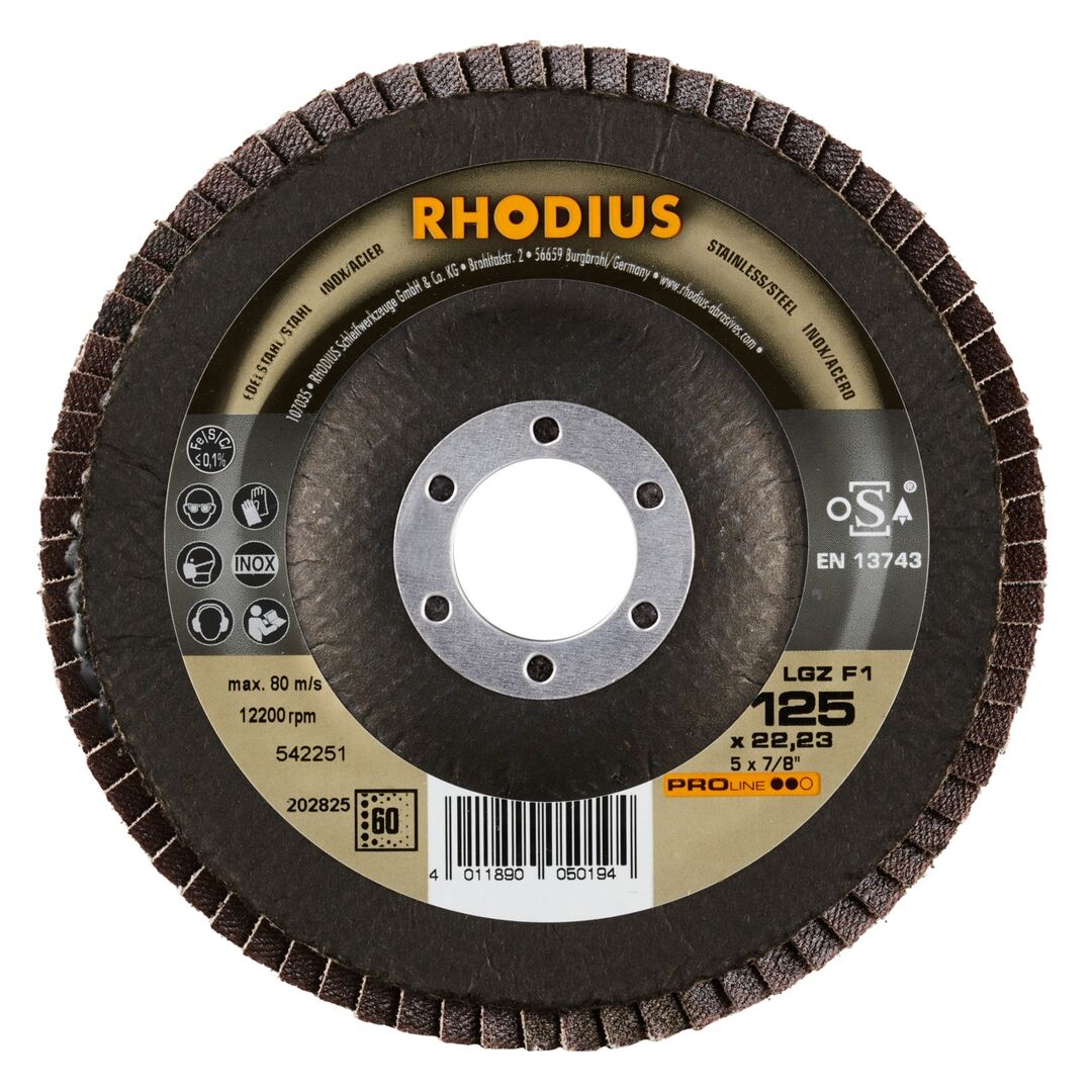 RHODIUS Lamellenschleifscheibe LGZ F1 125mm K60