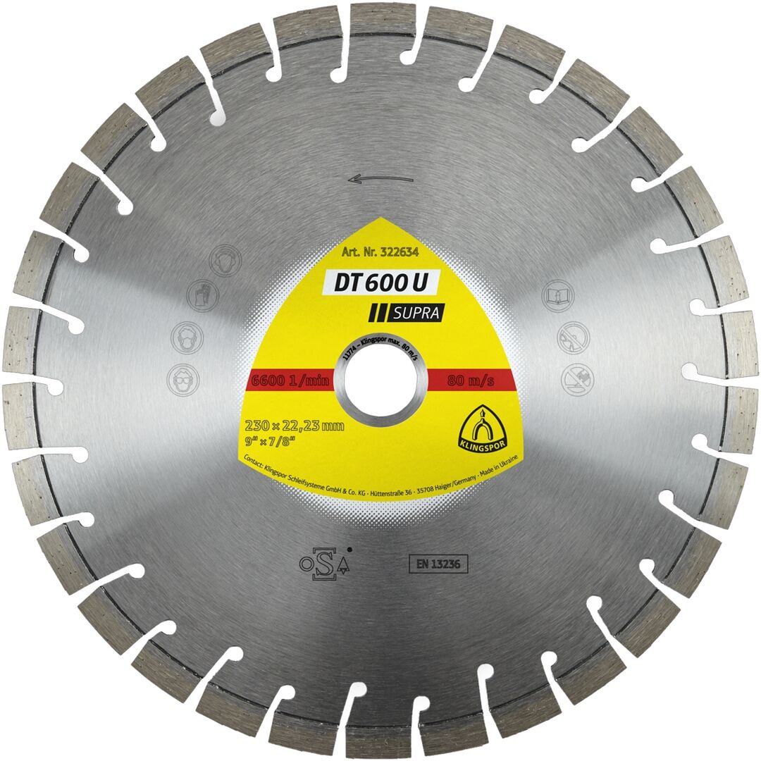 KLINGSPOR Diamanttrennscheibe DT600U 230x22,23mm 9mm Segmenthöhe SUPRA