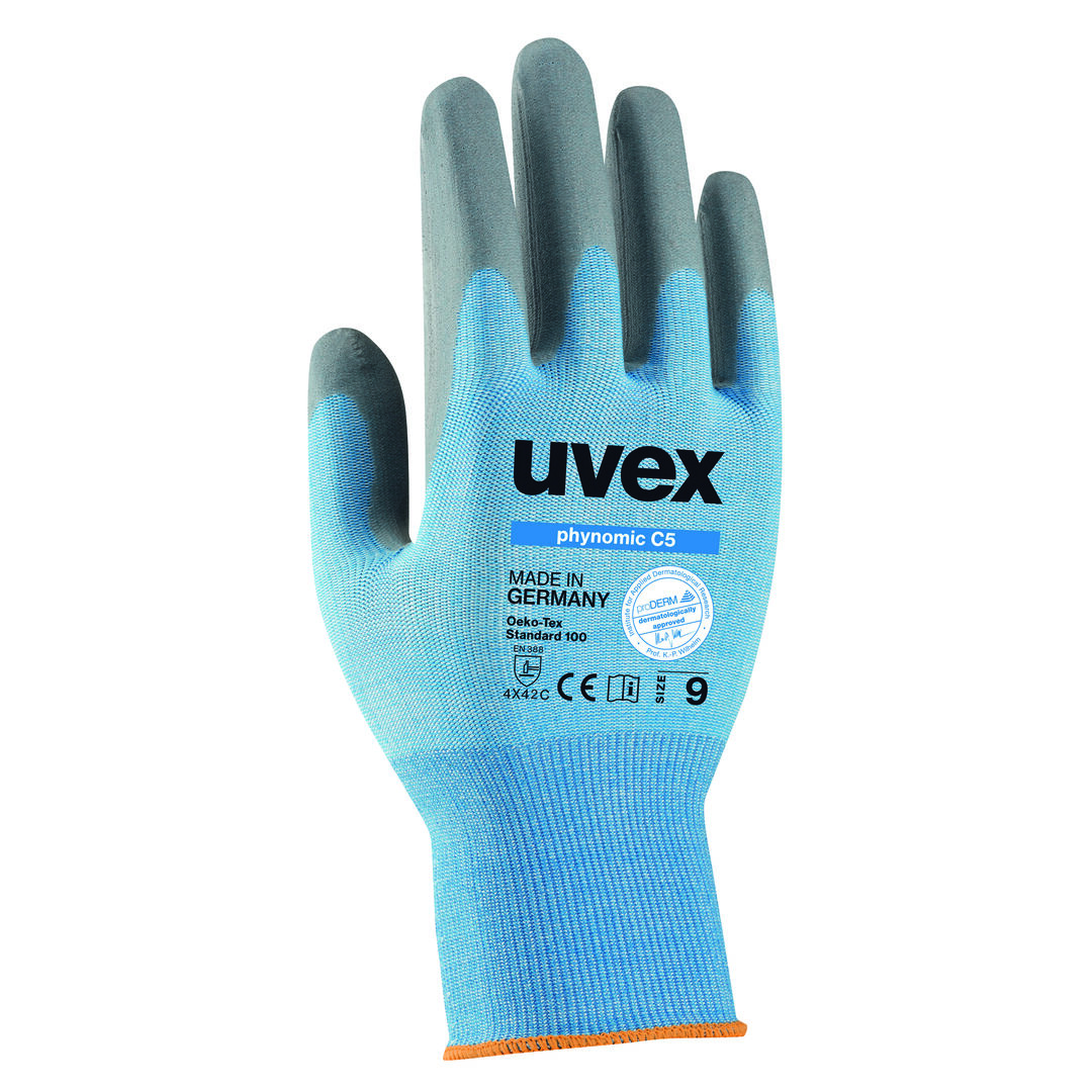UVEX Schnittschutz-Handschuh phynomic C5 Gr. 9 Schaumbeschichtung blau/gr 6008.1