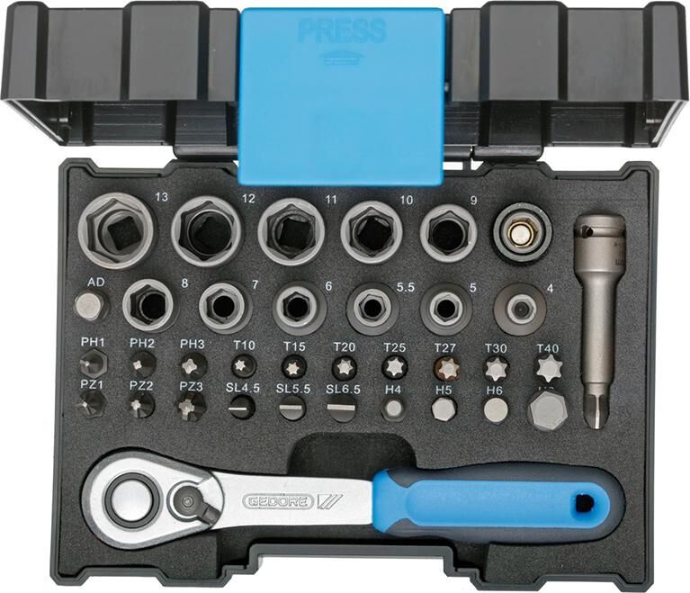 GEDORE Bit-Steckschlüsselbox mit Knarre 1/4" 35-teilig 666-U-20 2998211