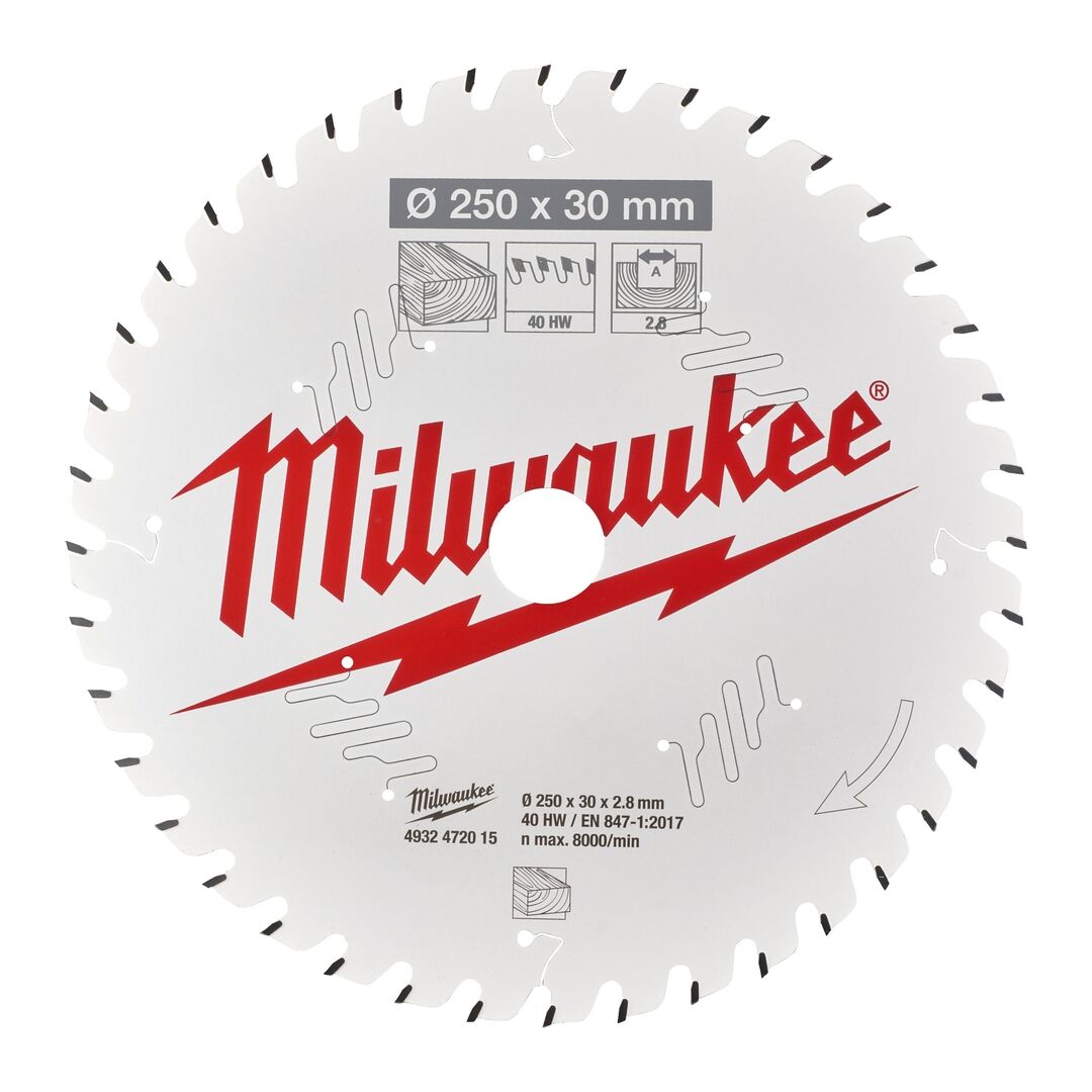 MILWAUKEE Sägeblatt Holz für Kapp- & Gehrungssägen 250/30mm Z40 Wechselzahn