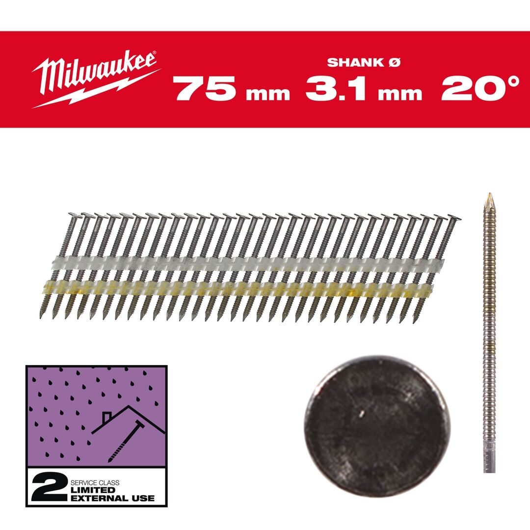 MILWAUKEE Rundkopf-Nägel 2 7,4x3,1x75mm Ringschaft verzinkt