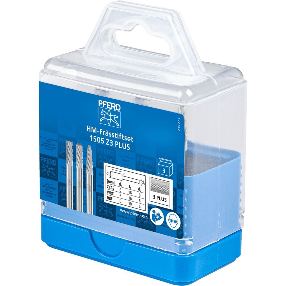 PFERD Frässtift Set HM 6mm 3-teilig ZYAS-WRC-RBF D 6mm Zahnung 3 Plus