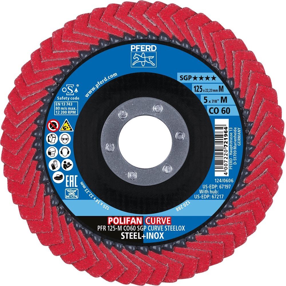 PFERD Fächerschleifscheibe Polifan K60 PFR 125 CO 60 SGP-Curve M/22,23mm