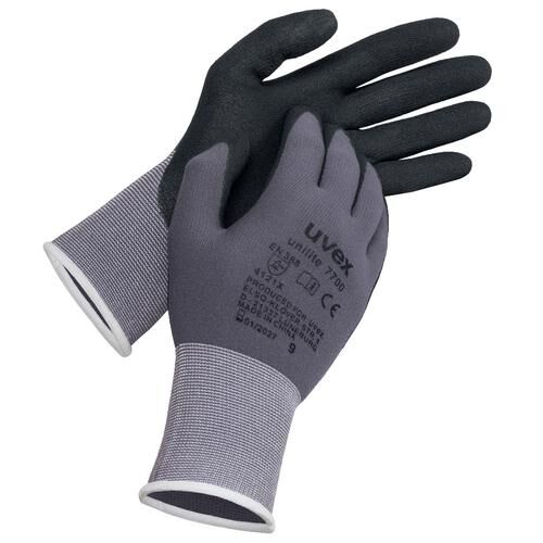 UVEX Nitril-Schutzhandschuhe unilite 7700 Gr. 9 PU grau/schwarz 6058.5
