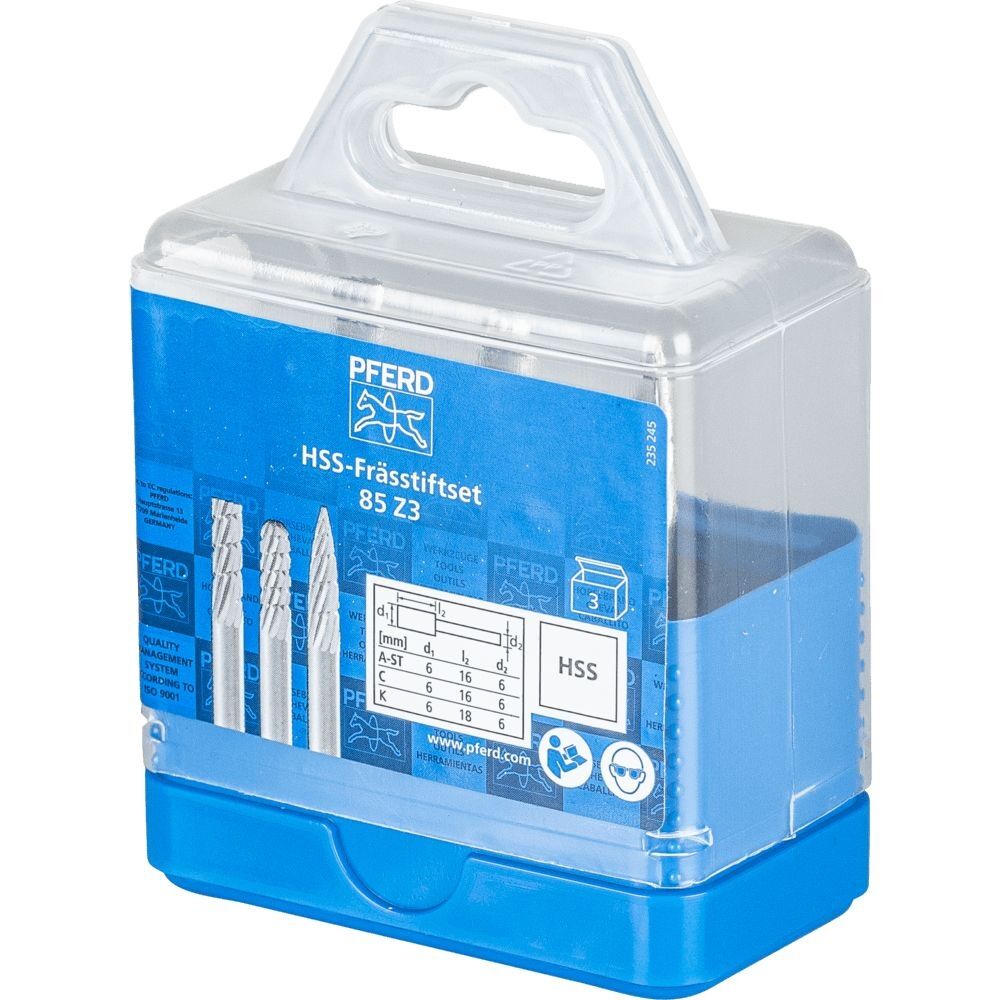 PFERD Frässtift Set HSS 6mm 3-teilig A-C-K D 6mm Zahnung Z3