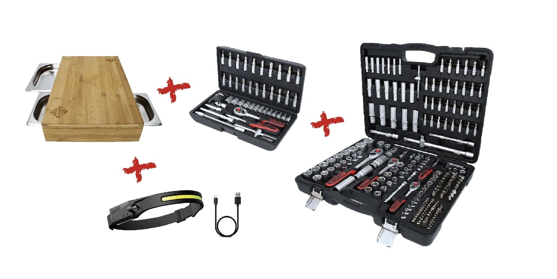 KS TOOLS Steckschlüssel- & Lampen Set 195-teilig + 48-teilig + Lampe + Brett