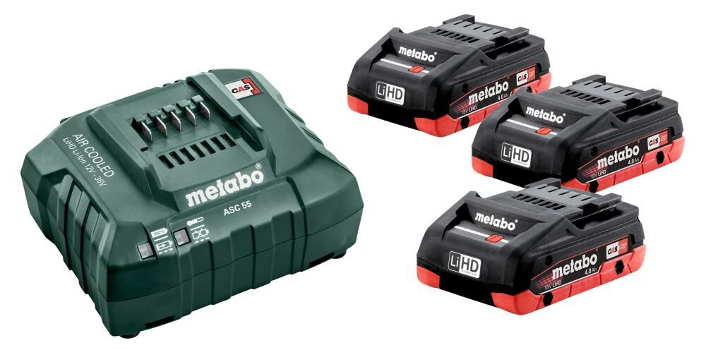 METABO Basis-Set 3xLiHD Akkus 18V/4Ah Ladegerät ASC 55 im Karton