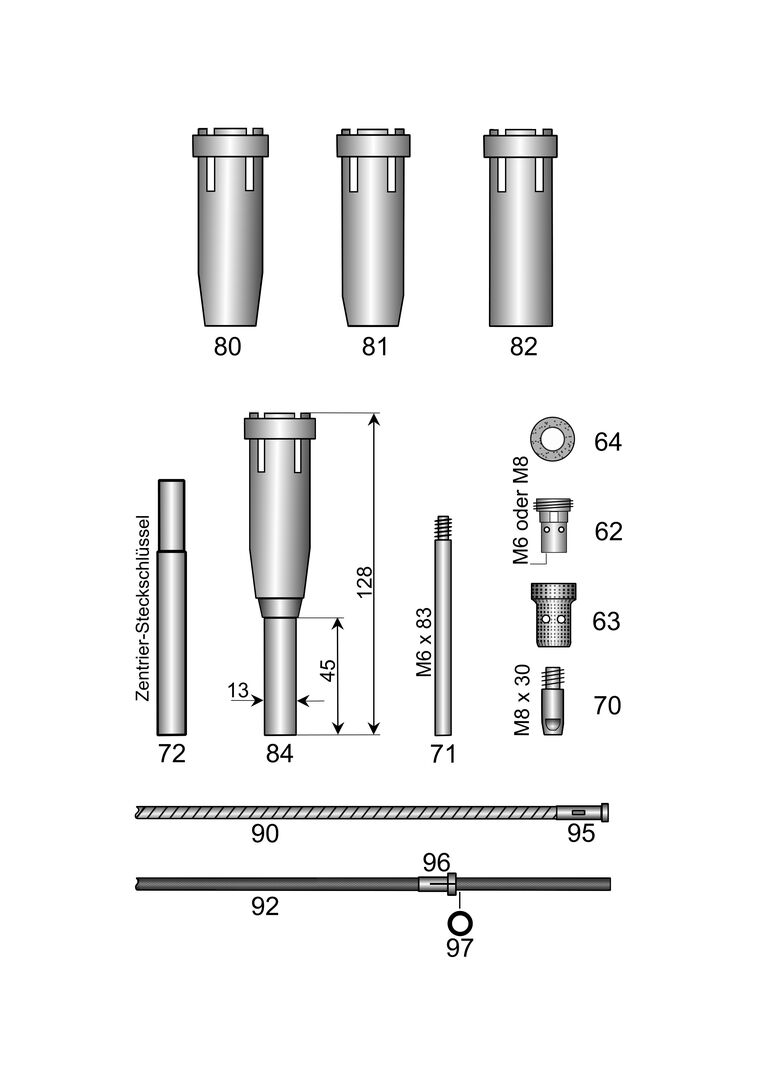 HOLCH Engspalt Gasdüse mit Zylinder L48mm 130mm Gesamtlänge für MHS 35-D 400/500