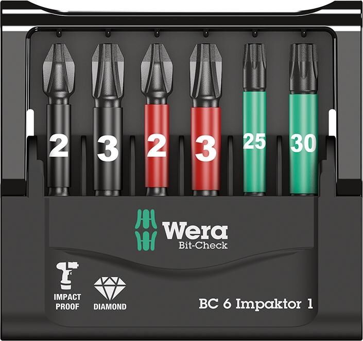 WERA Bit Set Impaktor 50mm PH2,PH3,PZ2,PZ3,TX25,TX30 6-teilig