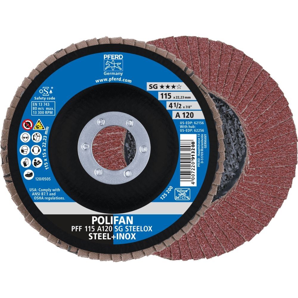 PFERD Fächerschleifscheibe Korund 115x22mm gerade K120
