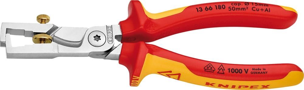 KNIPEX Abisolierzangen Kabelschere 180mm StriX Mehrkomponenten-Hülle VDE verchromt 13 66 180
