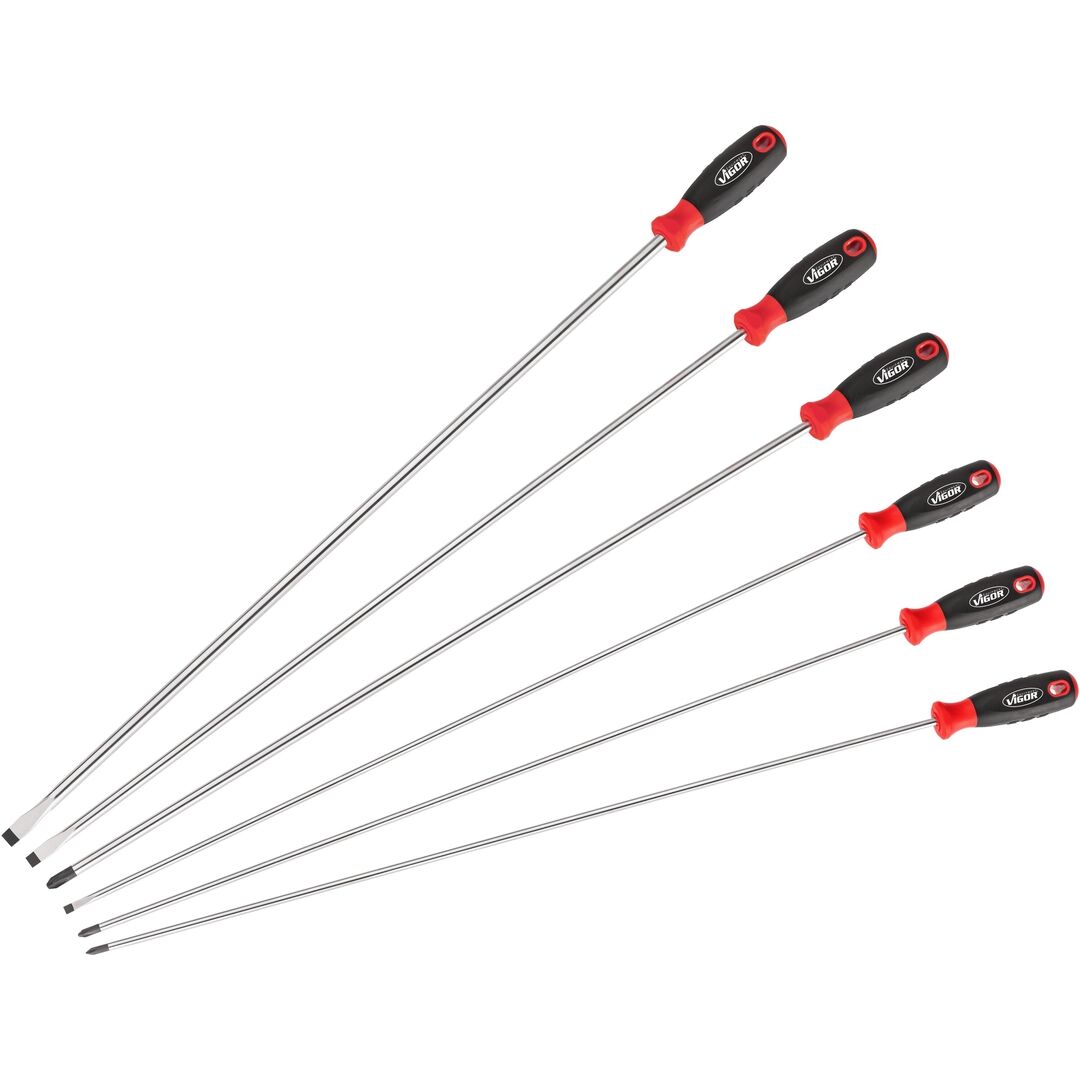 VIGOR Schraubendreher Set extralang 600mm Klingenlänge 6-teilig V4432/6