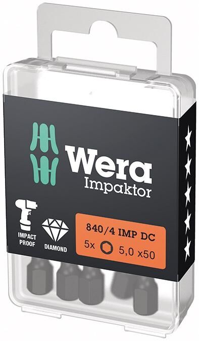 WERA Innensechskant-Bit 1/4" Impaktor SW 5x50mm hex-Plus 5er Pack