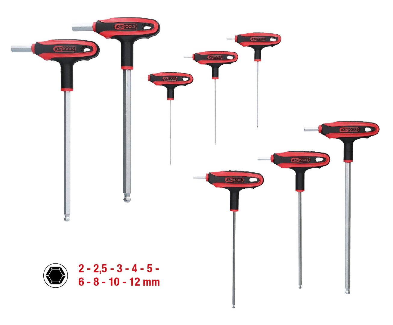 KS TOOLS Innensechskant-Schlüssel Set Kugelkopf mit Quergriff 9-teilig 151.8150