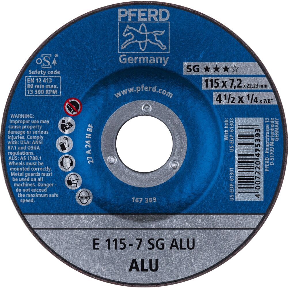 PFERD Schruppscheibe A24NSG Alu115-7,2mm gekröpft Rüggeberg