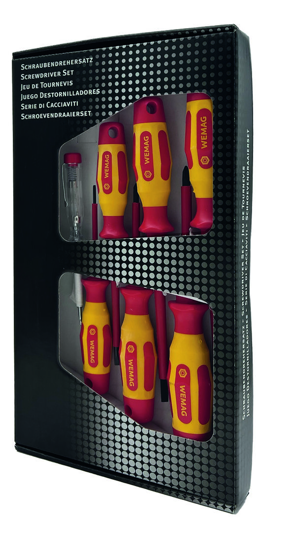 WEMAG Schraubendreher Set VDE 7 teilig 4x Schlitz 2x PH + Phasenprüfer