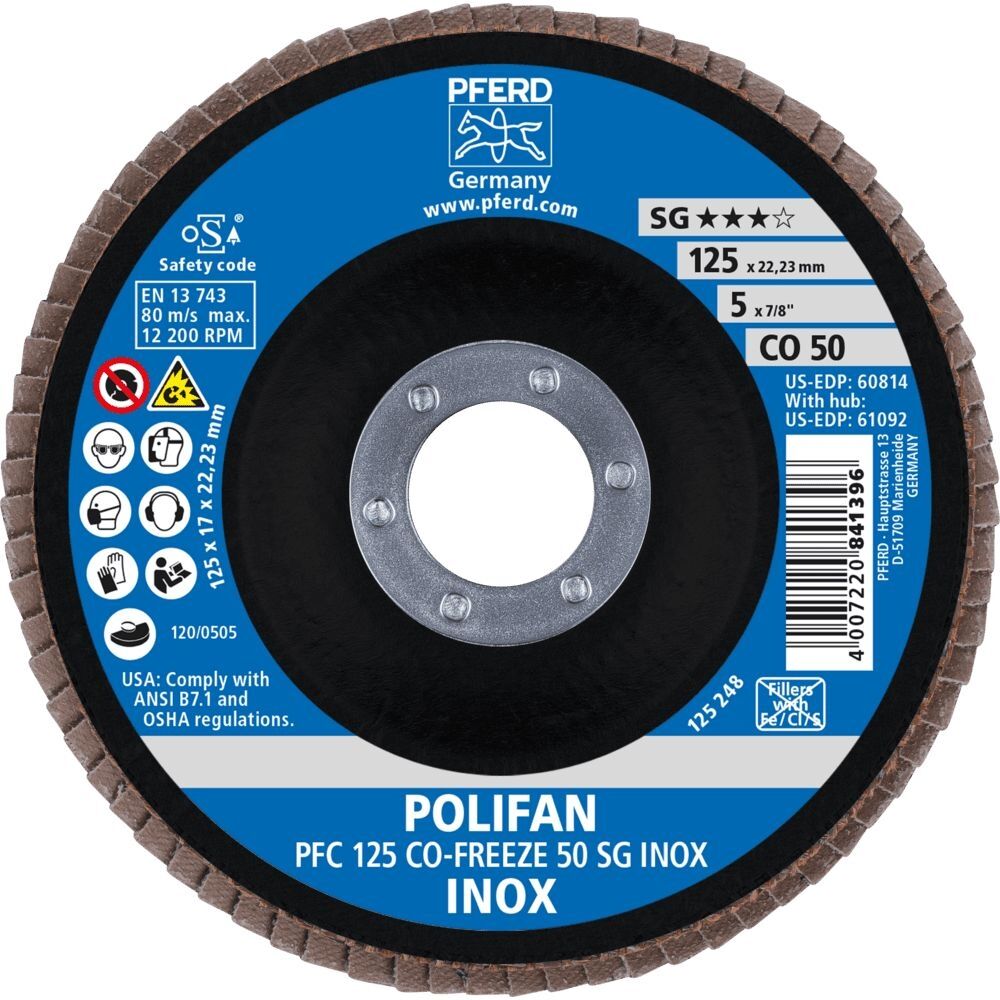 PFERD Fächerschleifscheibe CO-FREEZE gewölbt PFC 125mm K50 SG INOX