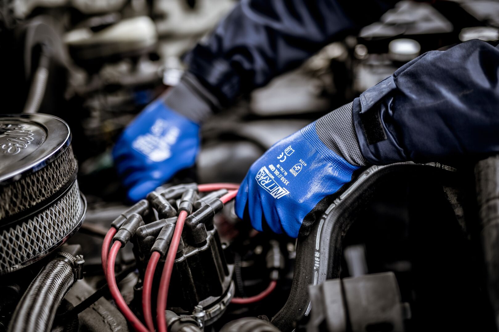 NITRAS Montage-Handschuh Oil Grip Gr. 7 Nitril gesandet blau/schwarz 3550