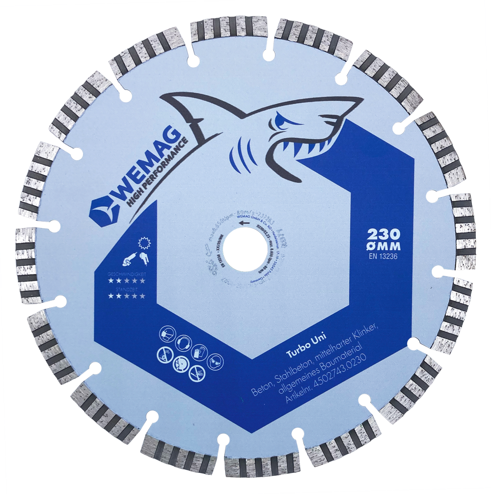 WEMAG Diamanttrennscheibe TURBO UNI 230x22,23mm 16 Segmente a 38x2,6x10mm
