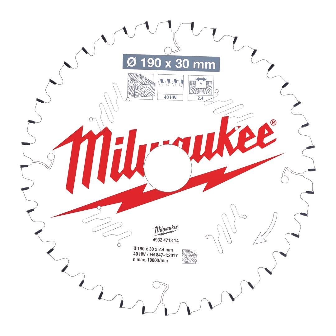 MILWAUKEE Sägeblatt Holz für Kapp- & Gehrungssägen 190/30mm Z40 Wechselzahn