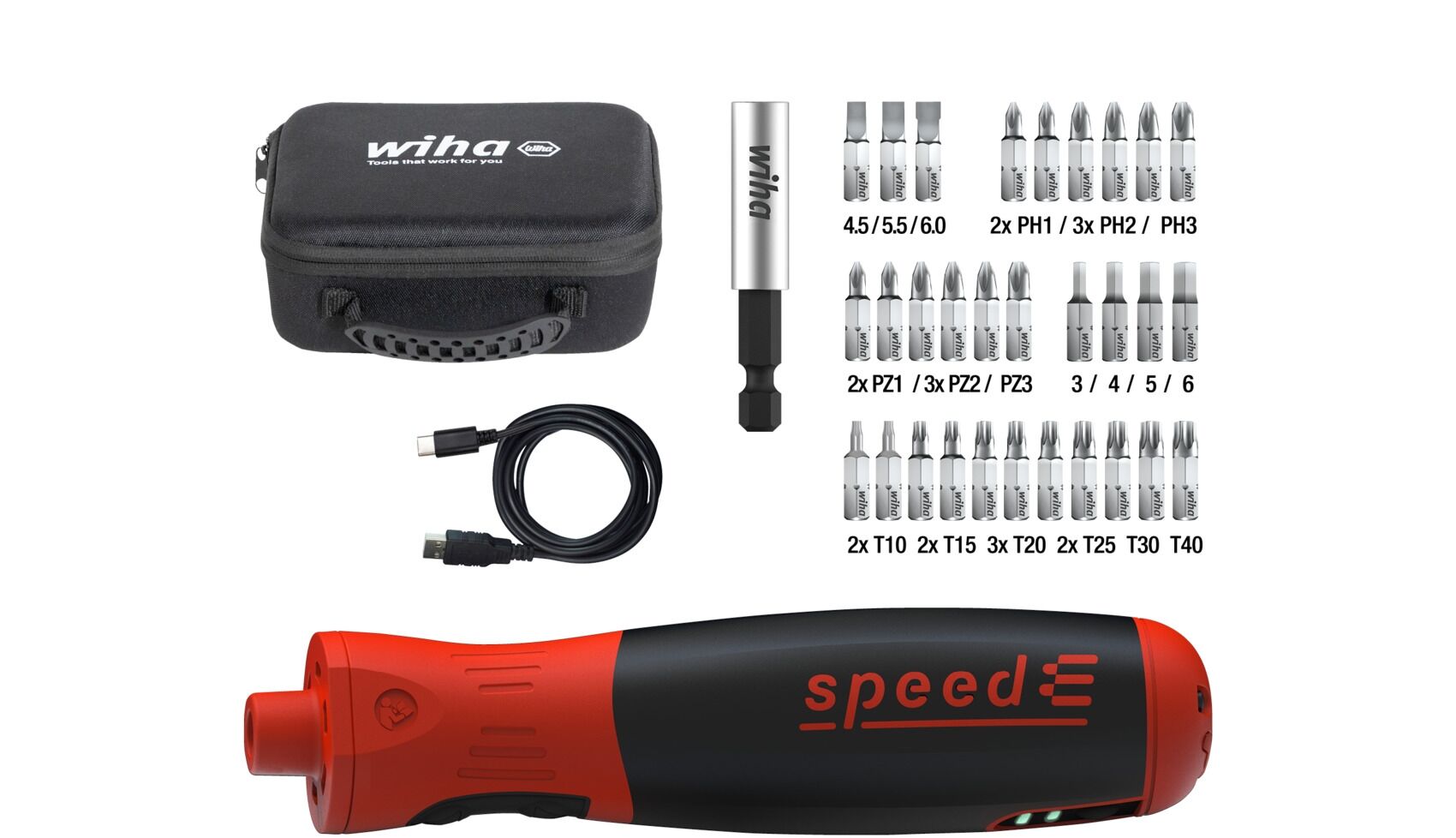 WIHA E-Schraubendreher Set speedE PocketDrive mit Bitbox & Tasche