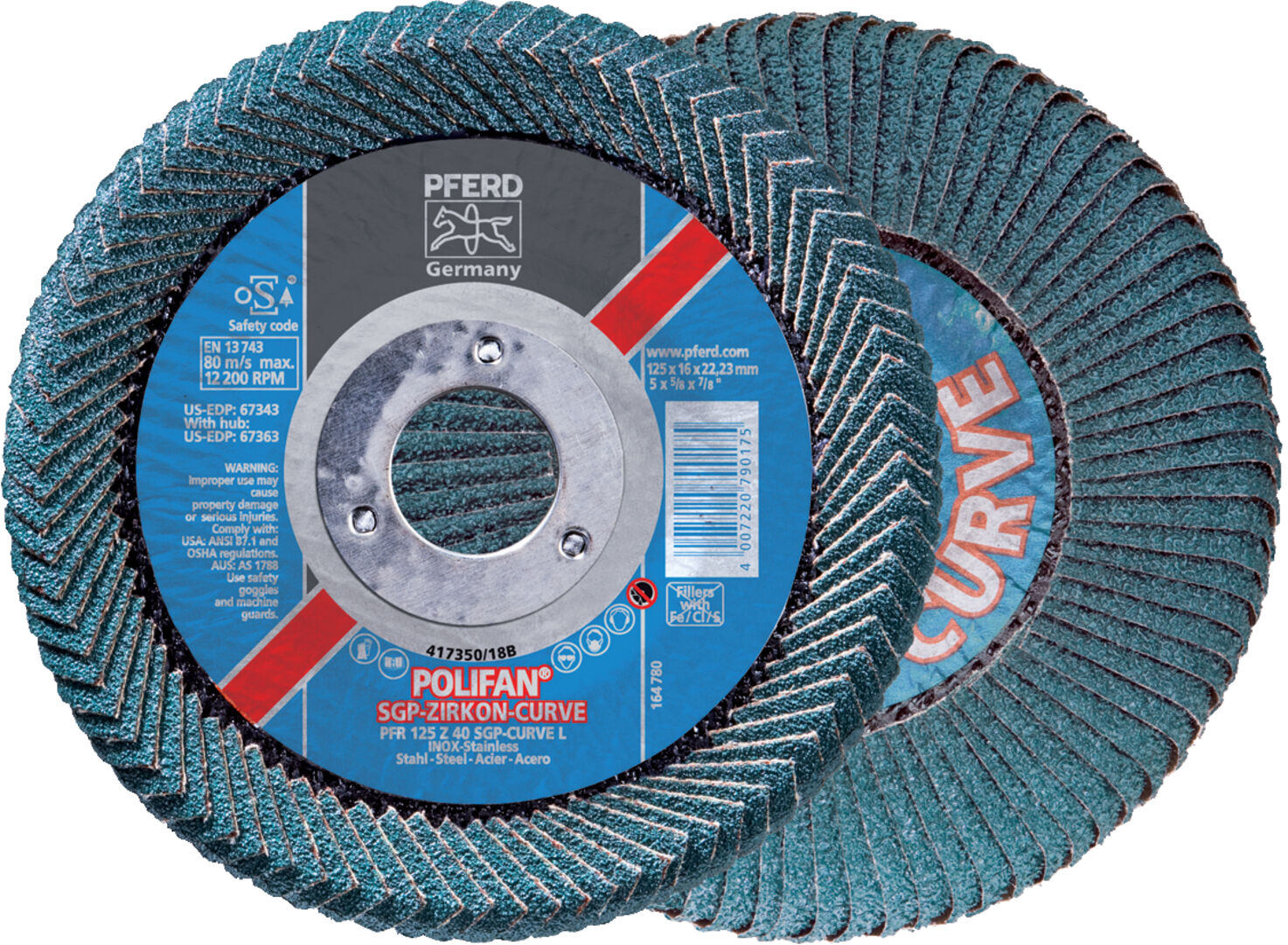 PFERD RÜGGEBERG POLIFAN-Fächerschleifscheibe PFR 125 Z 40 SGP-Curve bis Kehlnaht 8mm