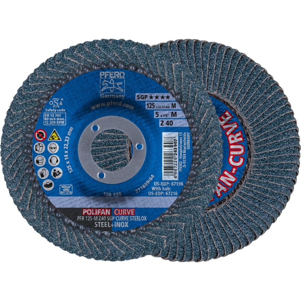 PFERD RÜGGEBERG POLIFAN-Fächerschleifscheibe PFR 125 Z 40 SGP-Curve bis Kehlnaht 5mm