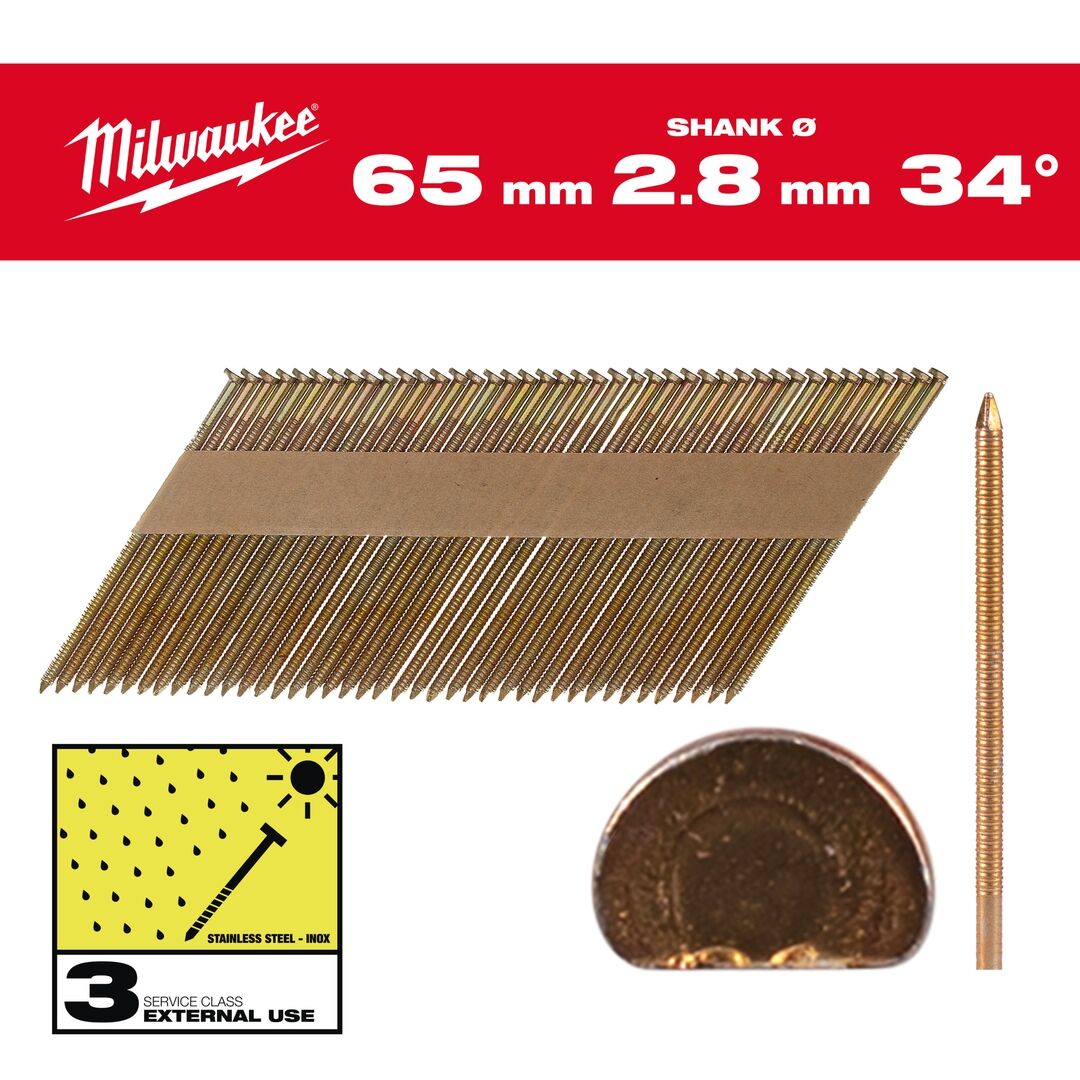 MILWAUKEE D-Kopf-Nägel 7,4x2,8x65mm Ringschaft feuerverzinkt