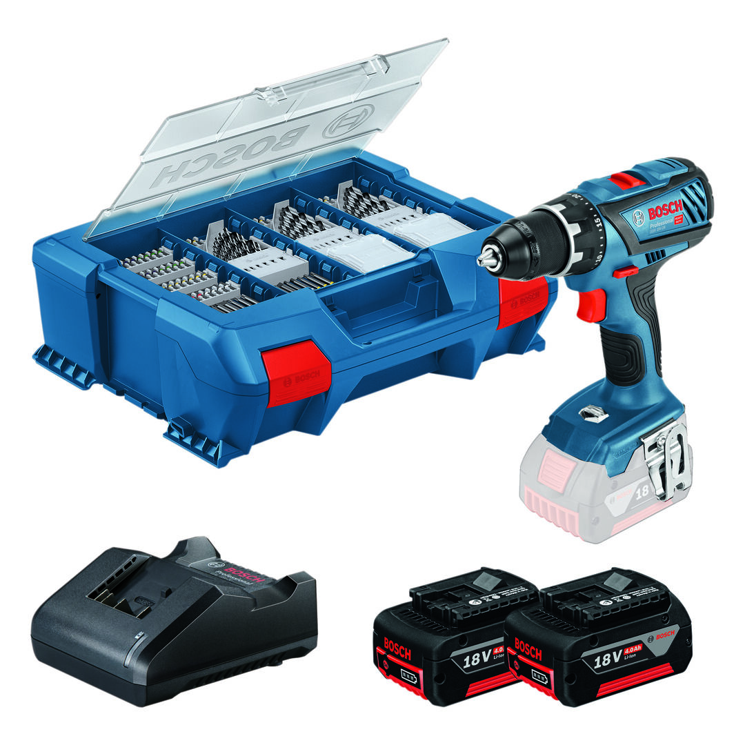 BOSCH Akku-Bohrschrauber GSR 18V-28 2x4Ah 82-teiliges Zubehör L-BOXX