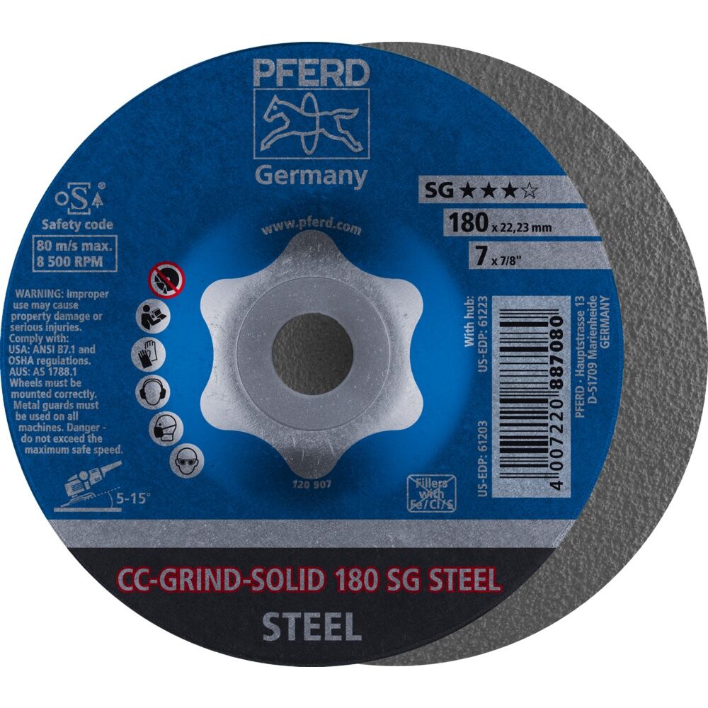 PFERD Schleifscheibe CC-GRIND-SOLID SG STEEL K40 180mm