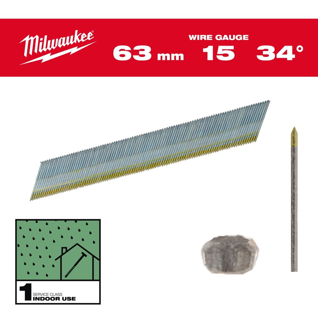 MILWAUKEE Stift-Nägel D-Kopf 15 GA 1,8x63mm zn 34°