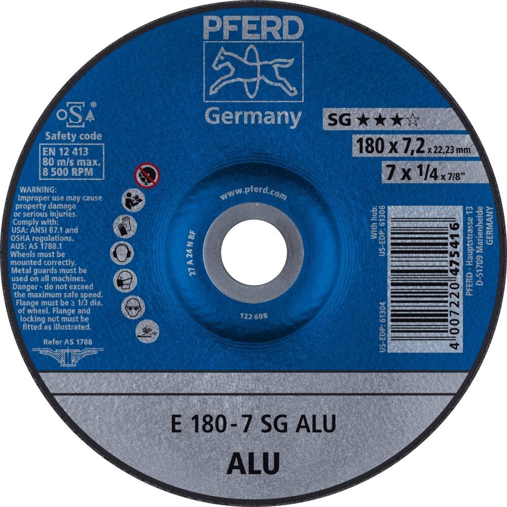 PFERD Schruppscheibe A24NSG Aluminium 178x7,2mm gekröpft