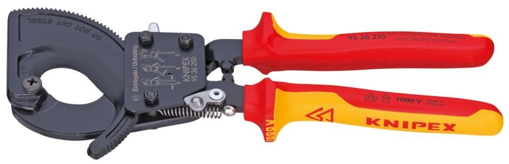 KNIPEX Kabelschneider 250mm Ratschenprinzip Mehrkomponenten-Hülle isoliert schwarz atramentiert VDE 95 36 250