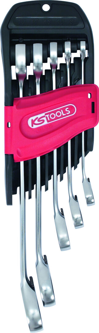 KS TOOLS Ringmaulschlüssel Ratschenschlüssel Set umschaltbar Ratschenfunktion 5-teilig