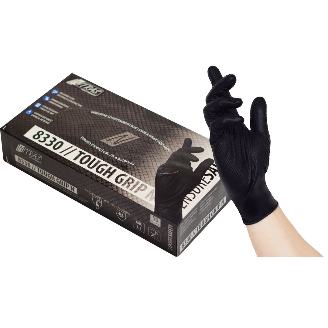 NITRAS TOUGH GRIP N 8330 Box à 50St. Nitril-Einmalhandschuhe schwarz Gr. XL