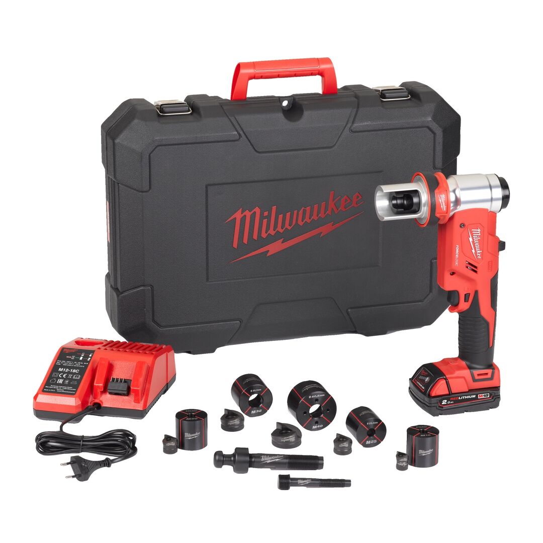MILWAUKEE Akku-Lochstanzer M18HKP-201CA 1x2,0Ah Ladegerät Zubehör Set