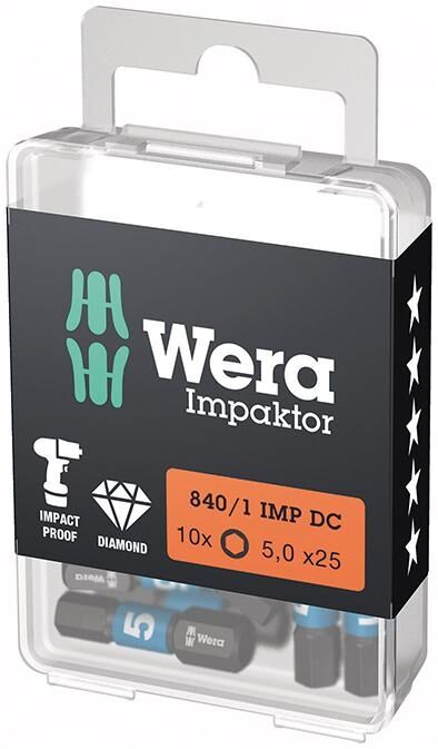 WERA Impaktor-Bit 1/4" Innensechskant SW 5x25mm hex-Plus 10er Pack 840/1
