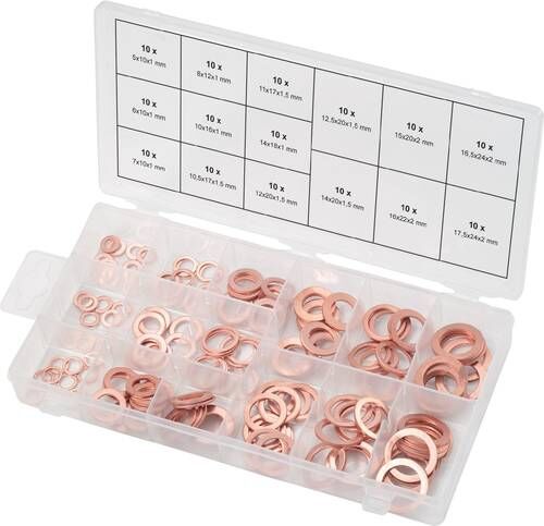 KS-TOOLS Sortiment Kupfer Dichtringe Durchmesser 5-17,5mm 150 teilig