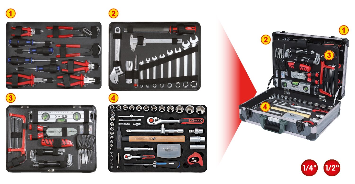 KS TOOLS Universal Werkzeug Set 1/4" + 1/2" 127-teilig im Koffer