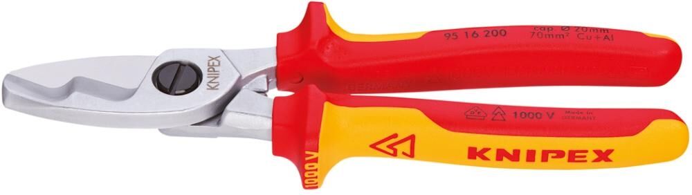KNIPEX Kabelschere Doppelschneide 200mm isoliert VDE verchromt 95 16 200