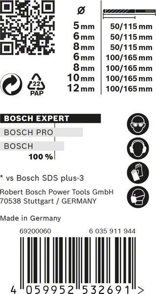 BOSCH SDS-plus Hammerbohrer Set 5/6/8x50 6/8/10/12x100mm 7-teilig