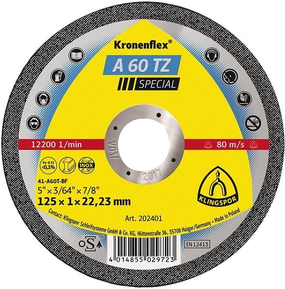 KLINGSPOR Trennscheibe V2A 125x1,0mm gerade A60TZ