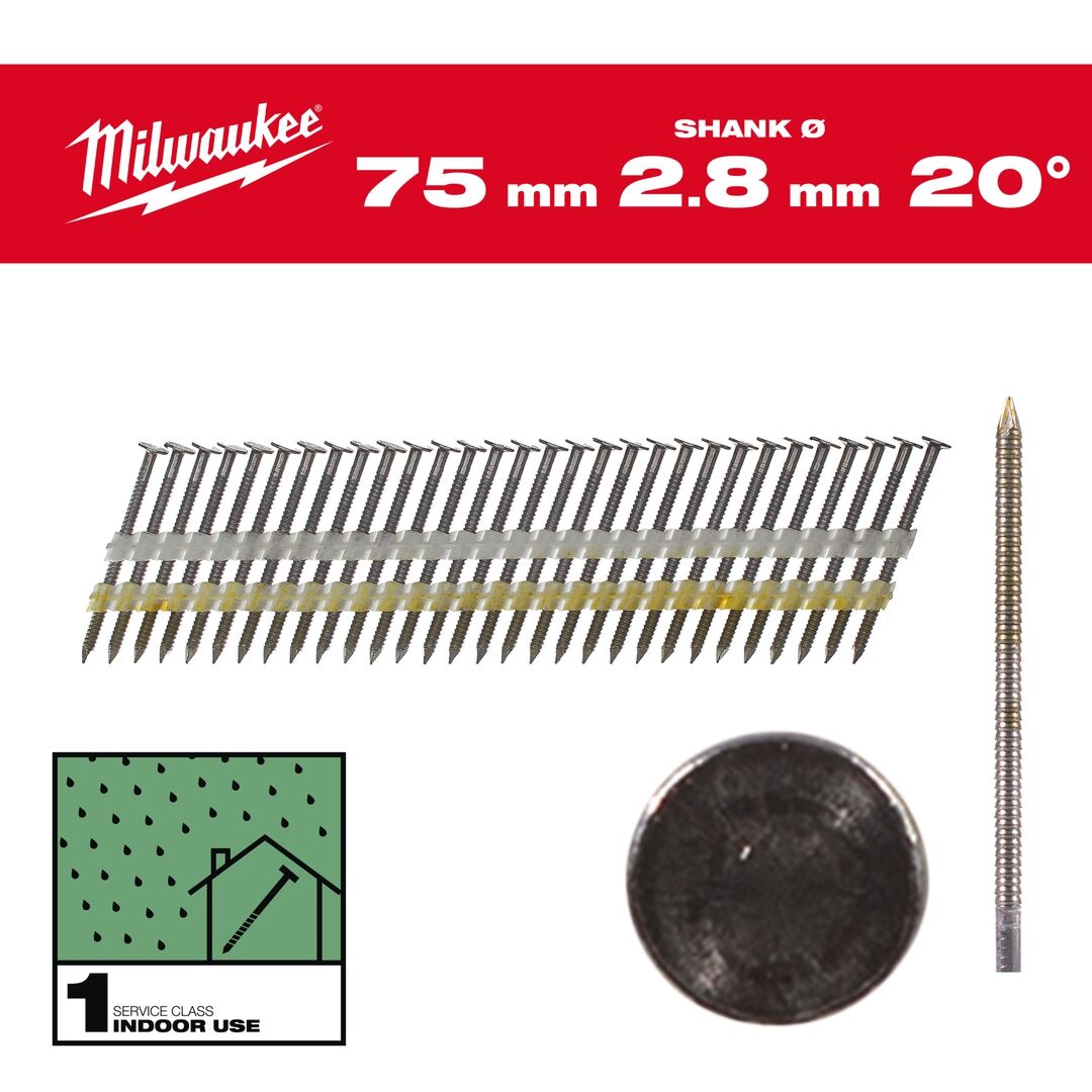 MILWAUKEE Rundkopf-Nägel 2 7,4x2,8x75mm Ringschaft Stahl blank